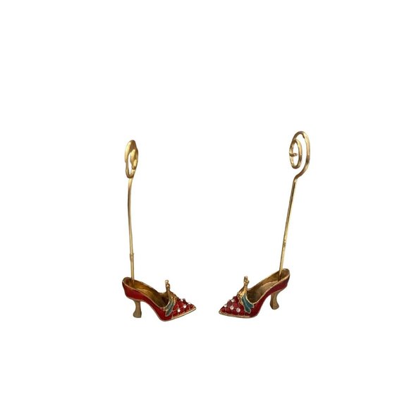 2 Metal Enamel Red Jeweled Stiletto Shoe Picture / Note Clip Holder - Picture 2 of 7